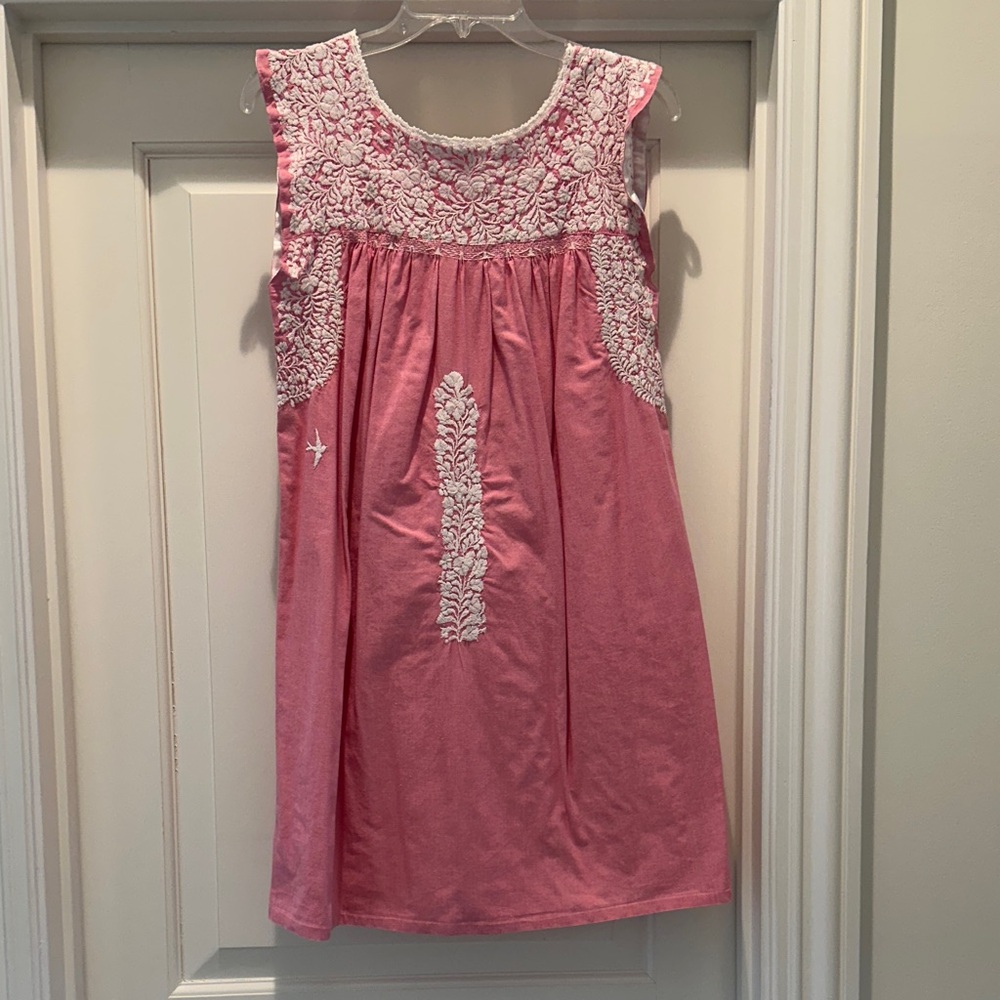 Mi Golondrina Pink and White Embroidered dress great for summer